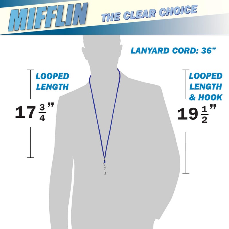 MIFFLIN Lanyard (Blue, 3.5x2.25 inch, 100 Pack) with Clear Plastic Horizontal ID Badge Holder, Heavy Duty Name Pouch with Soft, Woven, Neck Lanyards - Image 4